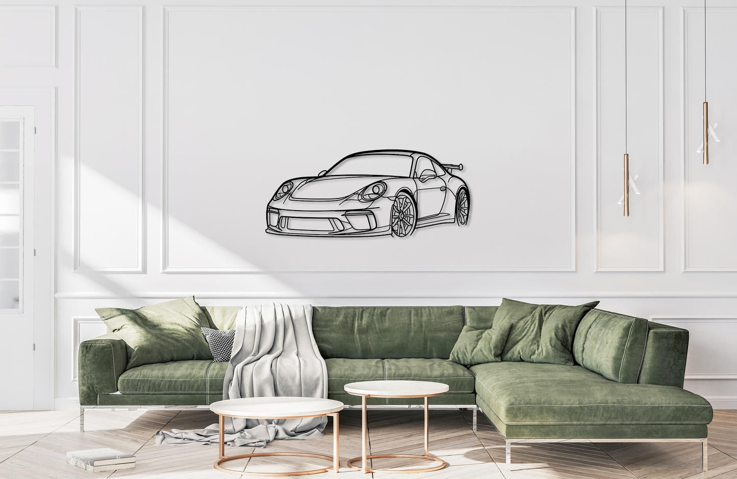 Silhouette d'art mural en métal détaillée Corvette C7