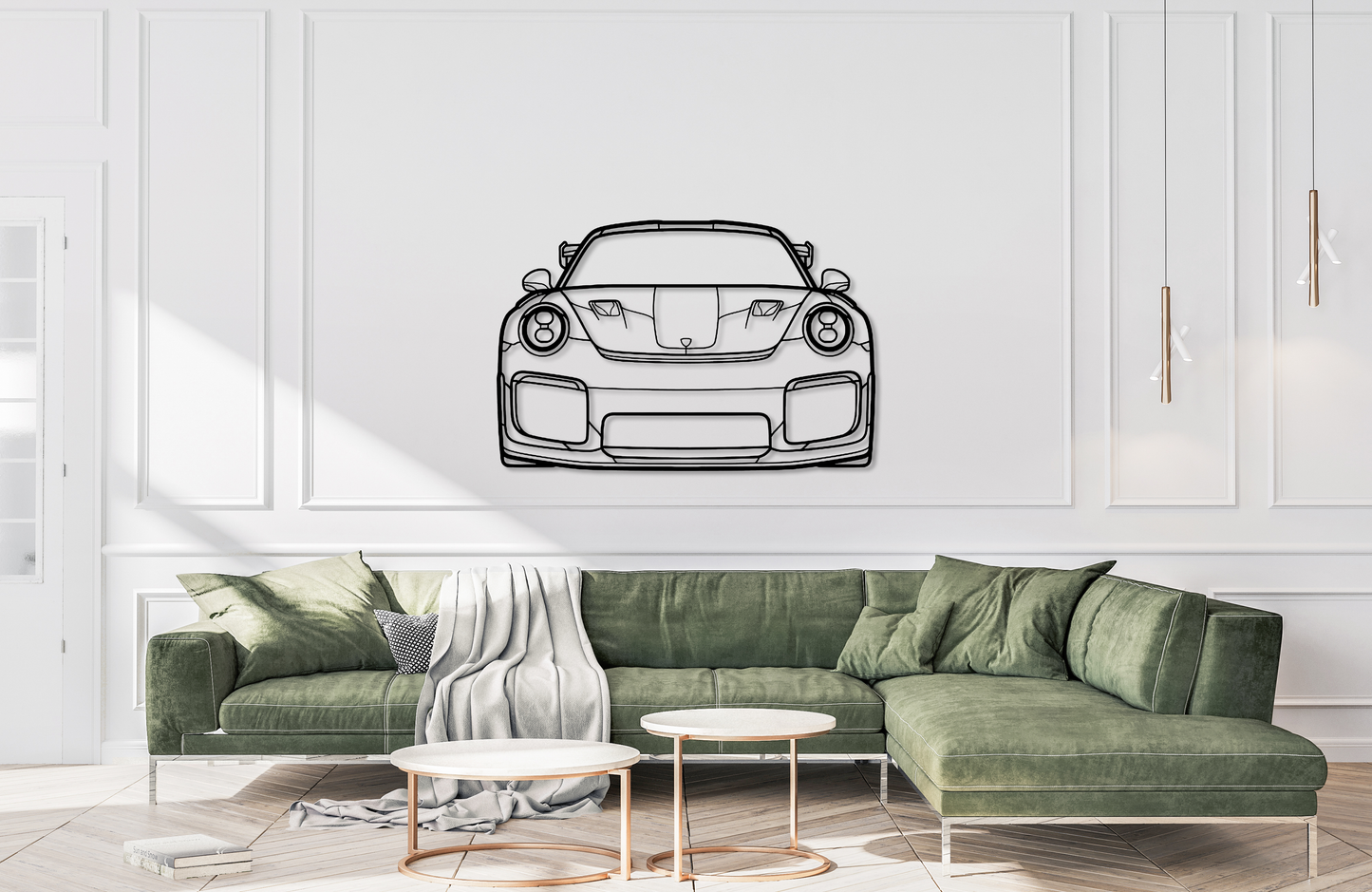 Silhouette d'art mural en métal détaillée Corvette C7