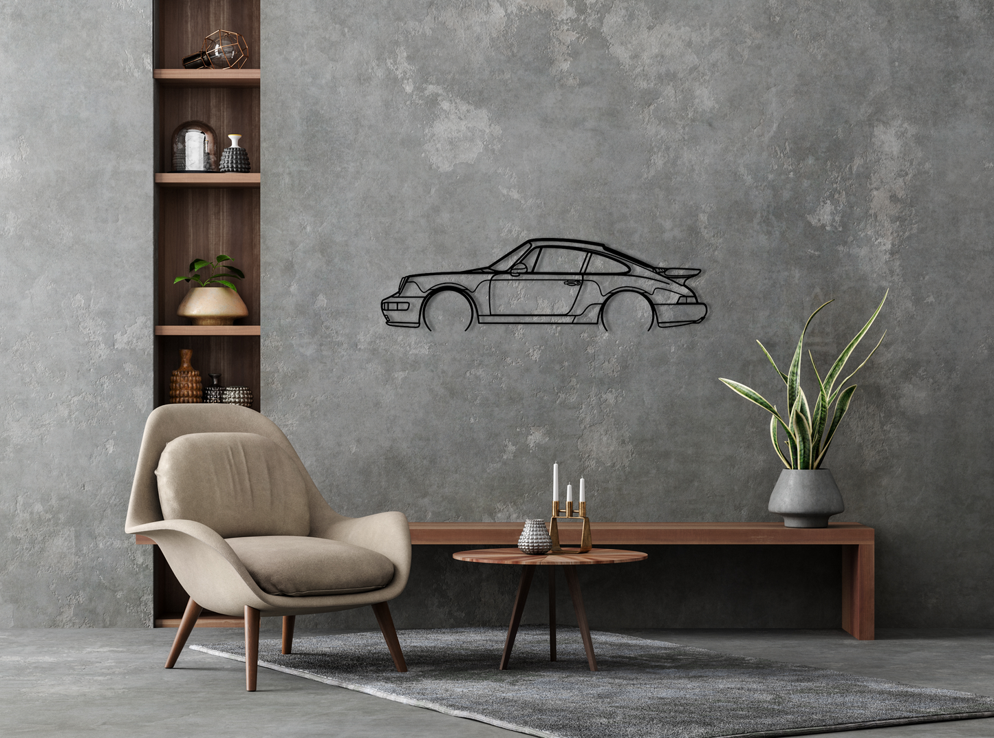 911 Turbo Model 964 Detailed Metal Wall Art Silhouette