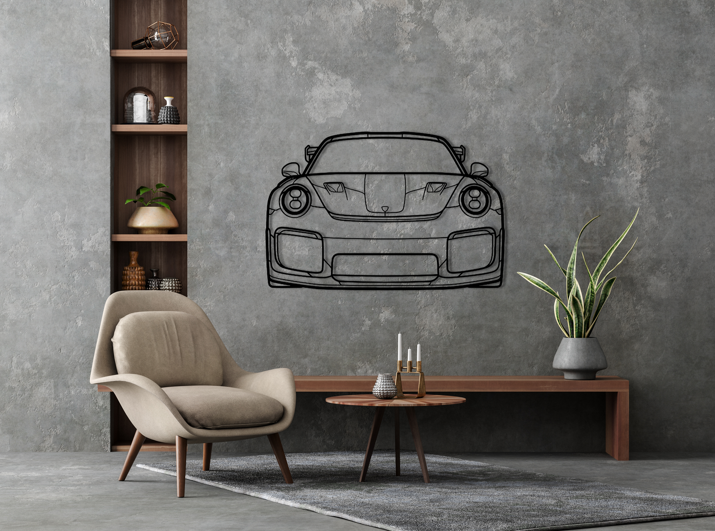 Silhouette d'art mural en métal détaillée Corvette C7