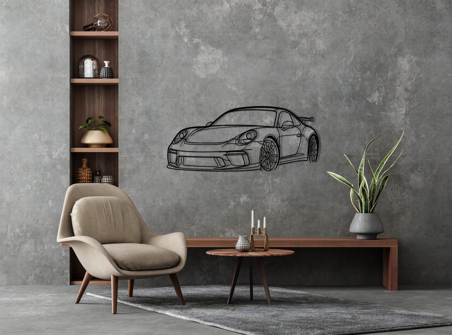 Silhouette d'art mural en métal détaillée Corvette C7