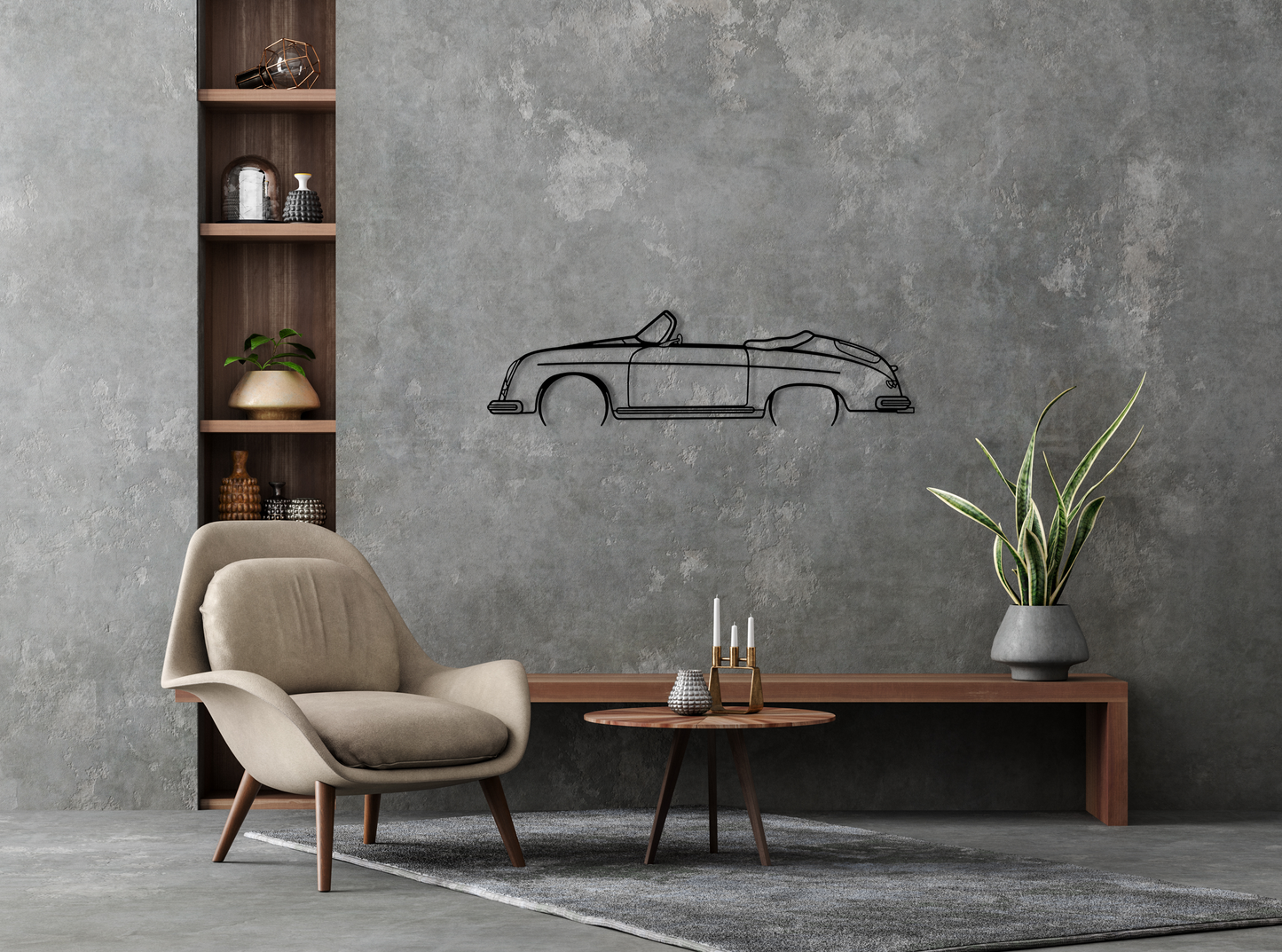 356 Speedster California Detailed Metal Wall Art Silhouette